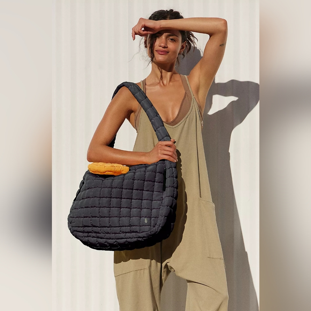 NWT Free People "Movement" Quilted Tote Bag in Graphite/Gray